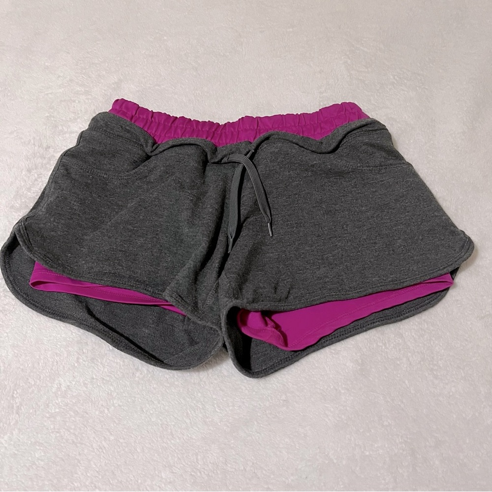 Grey and Purple Fuchsia Layered Sport Shorts